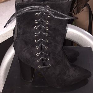 Black suede booties lace up/zipper
